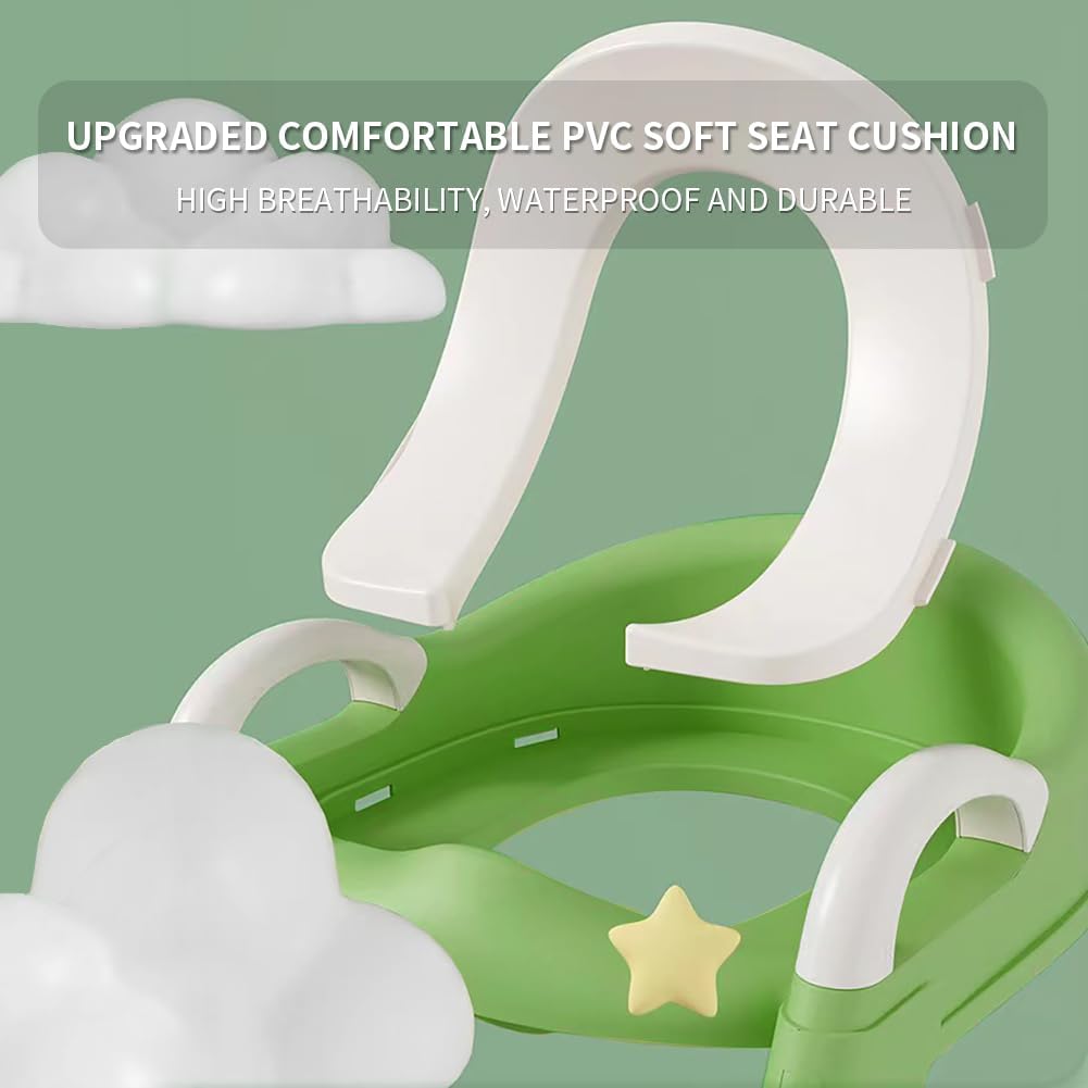 Potty Training Toilet Seat For Boys Girls, Toddler Toilet Seat With Step Stool Ladder, Foldable Toddler Potty Seat For Toilet With Non-Slip Design, Adjustable Height (Green & White)