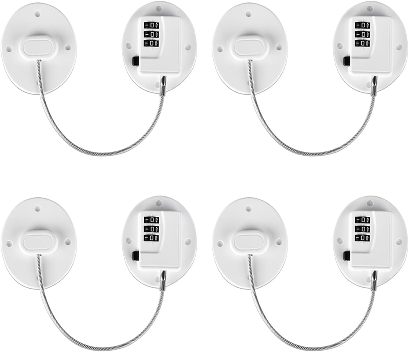 Heavy Duty Combination Refrigerator Lock (4 Pack) - Fridge Lock for Fridge, Cabinets, Drawers, Window and Cabinet Locks Baby Proofing, Strong Non-Marking Adhesive No Drilling (White)