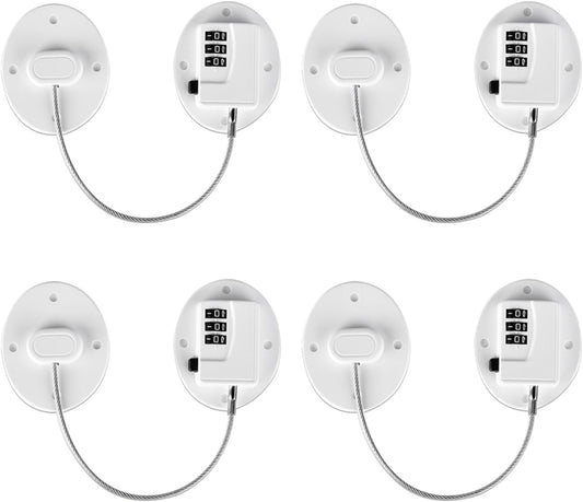 Heavy Duty Combination Refrigerator Lock (4 Pack) - Fridge Lock for Fridge, Cabinets, Drawers, Window and Cabinet Locks Baby Proofing, Strong Non-Marking Adhesive No Drilling (White)