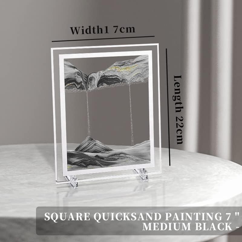 Moving Sand Art Picture 3D Deep Sea Sandscapes Sand Art Liquid Motion Bubbler Timer for Adult Kid Desktop Art Toys for Home Decor and Office(Square+Black+7In)