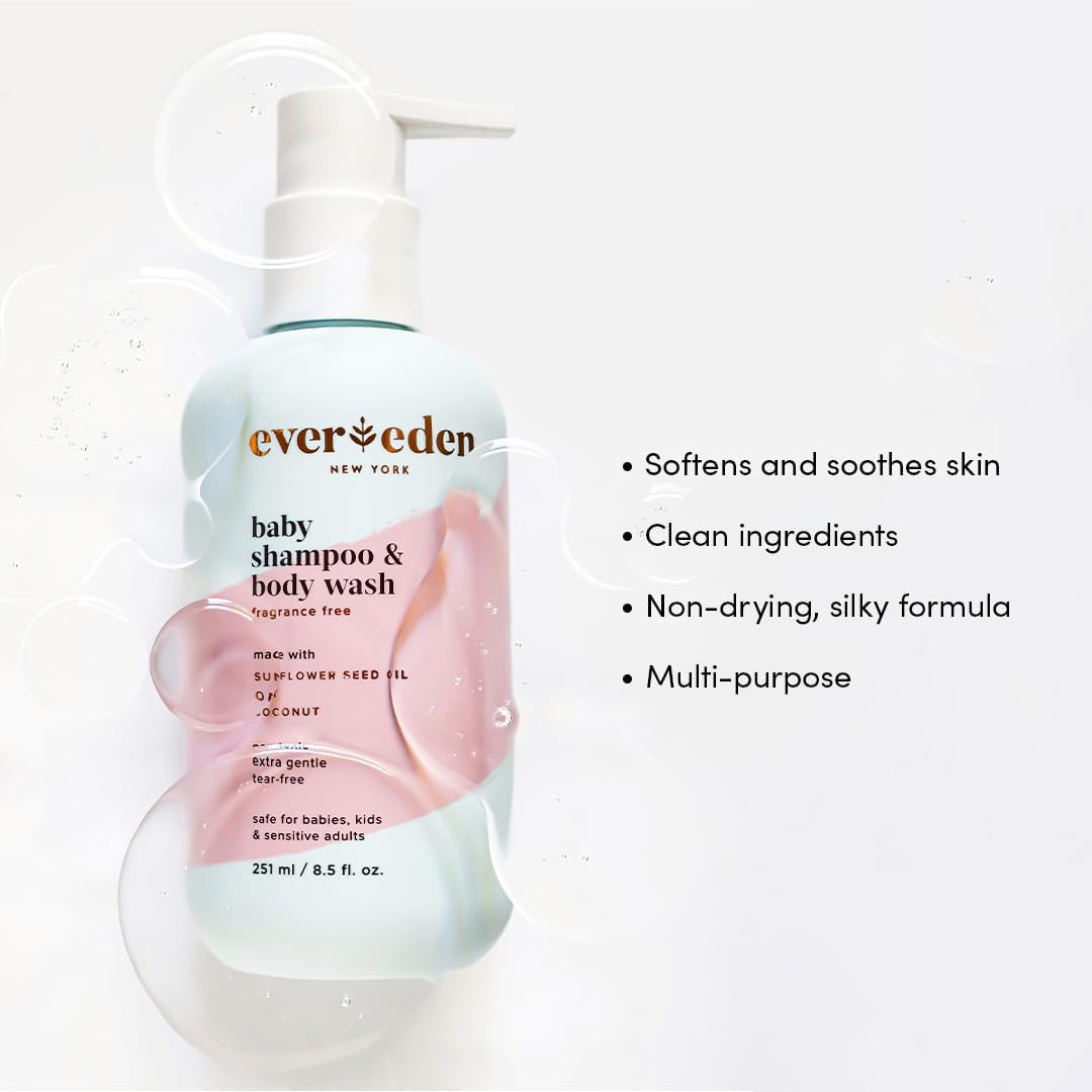 Evereden Baby Shampoo & Body Wash 2-in-1, 8.5 fl oz | Gentle, Non-Toxic, Fragrance-Free, Hydrating Formula for Sensitive Skin