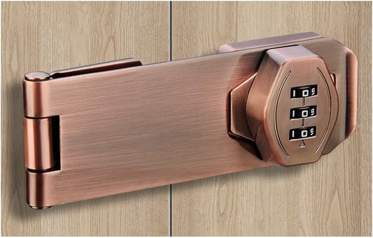ETEKJOY Keyless Cabinet Lock 3-Digit Password Combination Code Hasp Latch Lock Twist Knob Wooden Drawer Cupboard Locker Gun-Safe Closet Box (4 inch, Antique Copper)