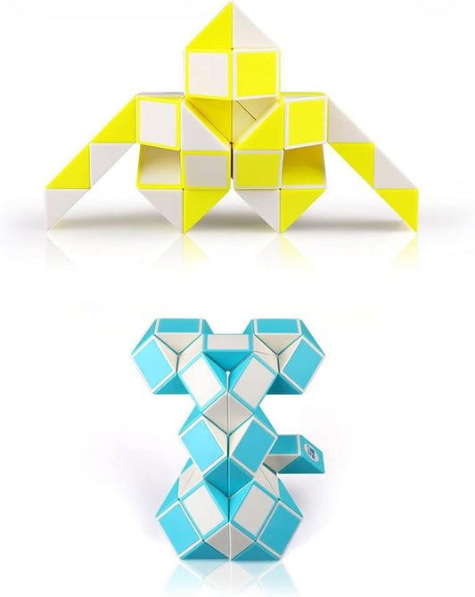 2 Pack Fidget Magic Snake Cube Puzzles Twist Ruler Speed Cubes Brain Teaser Game Toys for Kids Random Color (48 Block)