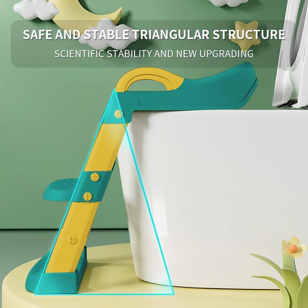 Potty Training Toilet Seat For Boys Girls, Toddler Toilet Seat With Step Stool Ladder, Foldable Toddler Potty Seat For Toilet With Non-Slip Design, Adjustable Height (Blue & Yellow)