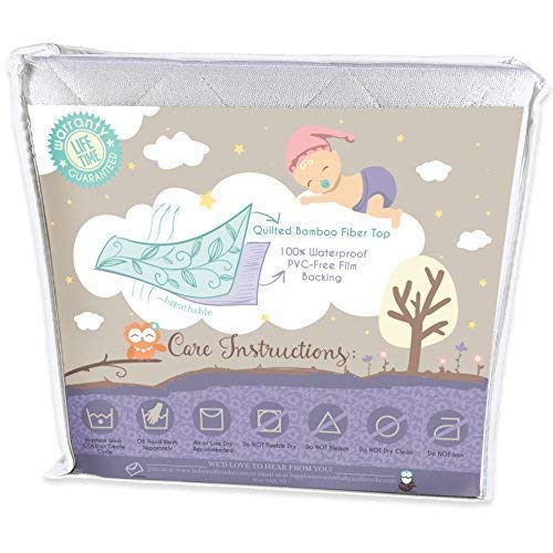 Organic Bamboo from Viscose Fitted Crib Mattress Protector Pad by Baby&Brooke – 100% Waterproof, Absorbent, Non-Toxic, Breathable Mattress Cover - (52"x 28"x 8")