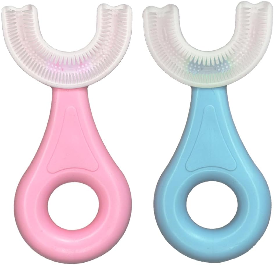 U-Shaped Toothbrush Kids (2 PCS), 360° Oral Teeth Cleaning Design, Toddler with Food Grade Soft Silicone Brush Head, Manual Whole Mouth for Age 2-6