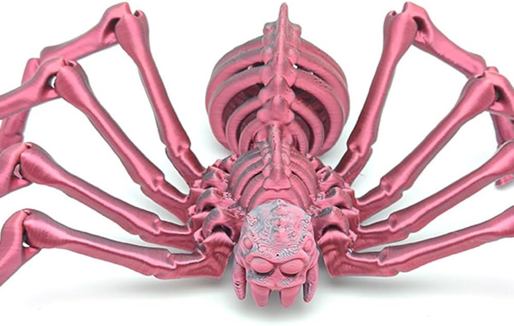 Large Skeleton Spider-Shy Spider,Halloween Decorations Skeleton Spider,Skeleton Spider Skull Bone Animal Skeleton Decorate Animal Halloween Skeleton Props (Laser Black Red)