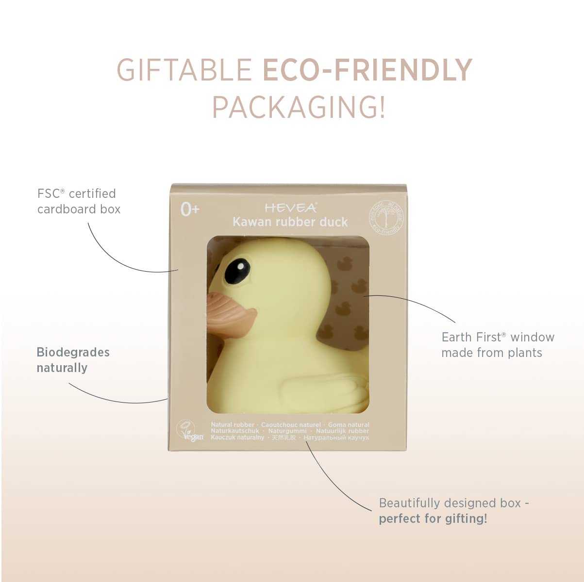 HEVEA Kawan Mini Rubber Duck - 100% Natural Rubber Baby Bath Toy - Eco Friendly, Perfect for Playing, Teething, and Bathing - Mold Free Bath Toys - Eggnog