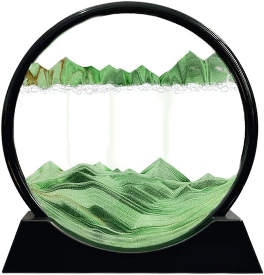 Aoderun Moving Sand Art Picture Round Glass 3D Deep Sea Sandscape in Motion Display Flowing Sand Frame Relaxing Desktop Home Office Work Decor (12", Green)