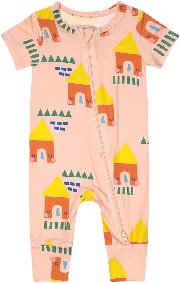 Teach Leanbh Toddler Unisex Baby Bamboo Viscose Pajamas 2 Way Zipper Short Sleeve Footless Romper Jumpsuit Sleep and Play