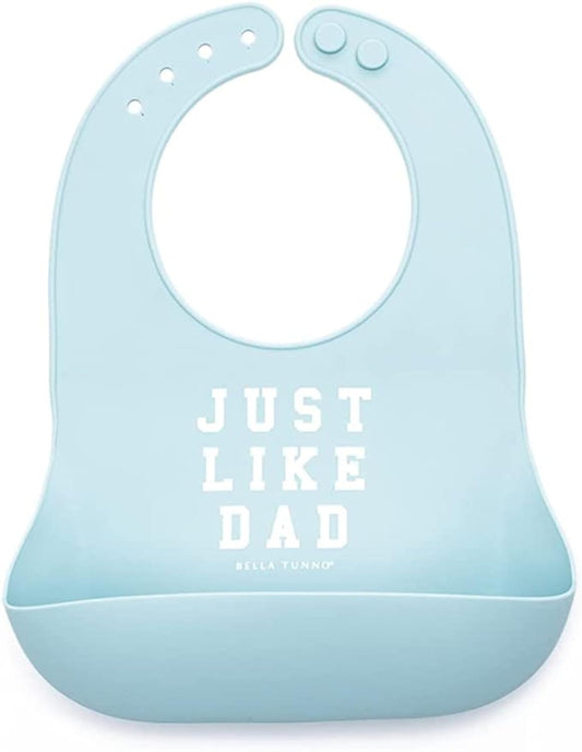 Baby Bib for Eating by Bella Tunno, Waterproof Silicone Bib with Large Food Catcher, Adjustable Fit for Babies 4-12 months & Toddlers 1-3 Years, Boys & Girls, Just Like Dad