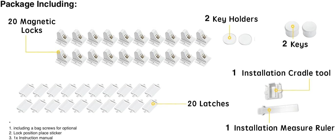 20 Pack Magnetic Cabinet Locks Baby Proofing - Vmaisi Children Proof Cupboard Drawers Latches - Adhesive Easy Installation