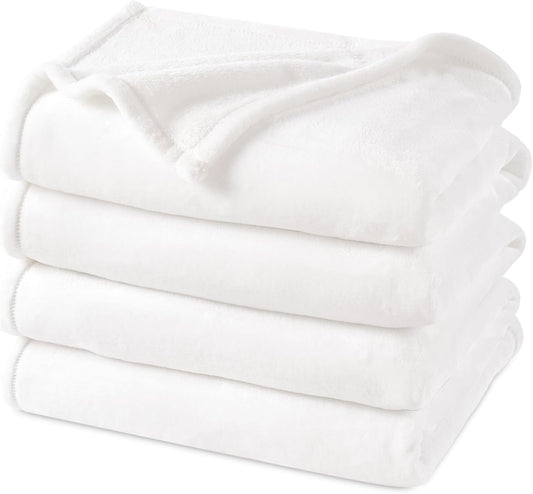 PHF Ultra Soft Fleece Blanket Queen Size, No Shed No Pilling Luxury Plush Cozy 300GSM Lightweight Blanket for Bed, Couch, Chair, Sofa Suitable for All Season, 90" x 90", White
