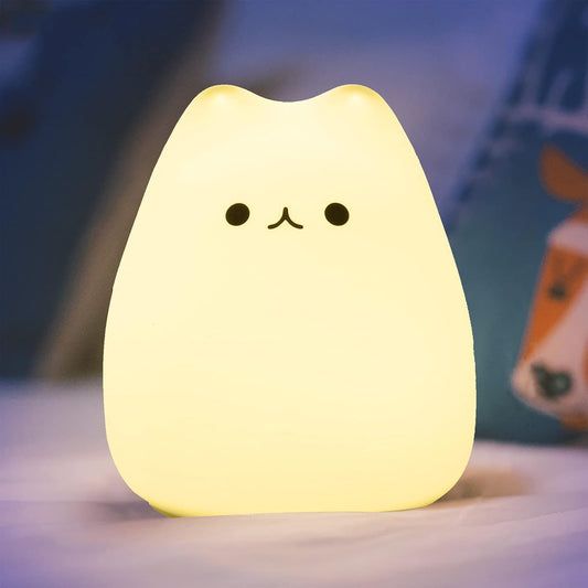 LED Night Light for Kids, Cute Nursery Color Changing Cat Night Light with Tap Control, Battery Powered Portable Squishy Silicone Soft Lamp Gifts for Baby Girls Boys Toddler Children Bedroom