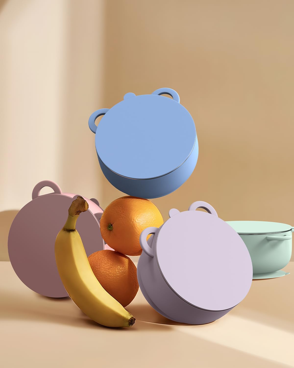 Baby Suction Bowls with Lids 4-Pack, 2-in-1 Stainless Steel 304 Toddler Bowl & Removable Silicone Suction Kids Bowl Plate Set Non Toxic Snack Dishes for Self-Feeding, Unicorn Magic Set