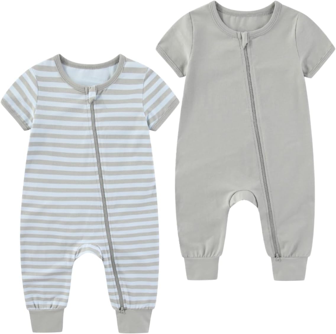 2 Pack Unisex Baby Short Sleeve Rompers 2 Way Zipper New Born One-Piece Jumpsuits 0-24Months Infant Outfits