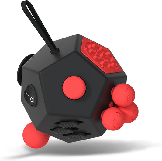Fidget Dodecagon –12 Side Fidget Toy Cube Relieves Stress and Anxiety Anti Depression Cube for Children and Adults with ADHD ADD OCD Autism (A4 Black red)