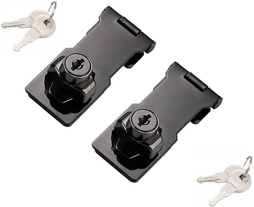 2 Packs Keyed Hasp Locks Twist Knob Keyed Locking Hasp for Small Doors, Cabinets and More,Stainless Steel Steel, Hasp Lock Catch Latch Safety Lock Door Lock with Keys (3inch, Bliack)