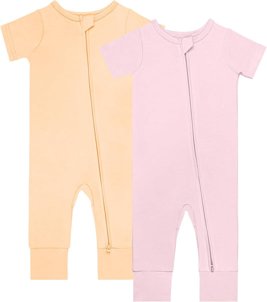 GUISBY Footless Short Sleeve Baby Pajamas with Zipper Cotton Infant Sleepwear