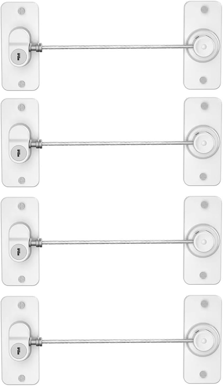 Fridge Lock (4 Pack),Refrigerator Lock with Keys,for Fridge, Cabinet Locks, Drawers, Dishwasher, Toilet and Child Safety Cabinet Locks, Traceless Adhesive No Drilling (White)