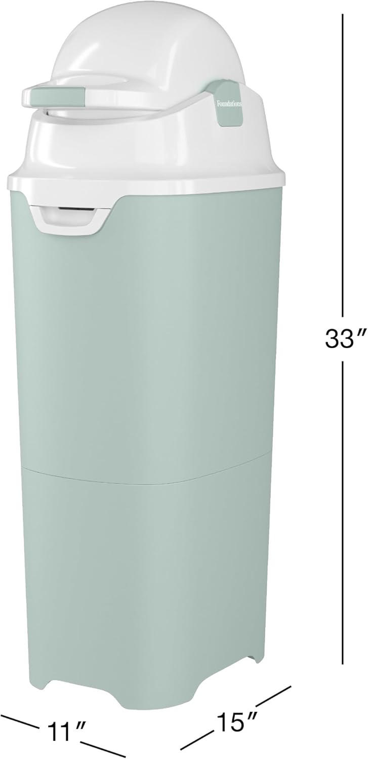 Foundations Tall Diaper Pail with Airtight Lid - Durable & Odorless Diaper Disposal, Large Capacity, Holds up to 60 Newborn Diapers, Refill with Any Bags - Green
