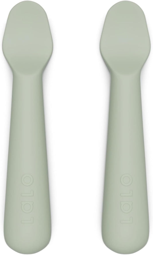 Lalo Little Spoon Set - 2 Piece Baby Spoons Set for Infants & Babies - Made From Food Grade Silicone Dishwasher Safe - Baby Feeding Essentials for Early Stage Mealtime - Sage