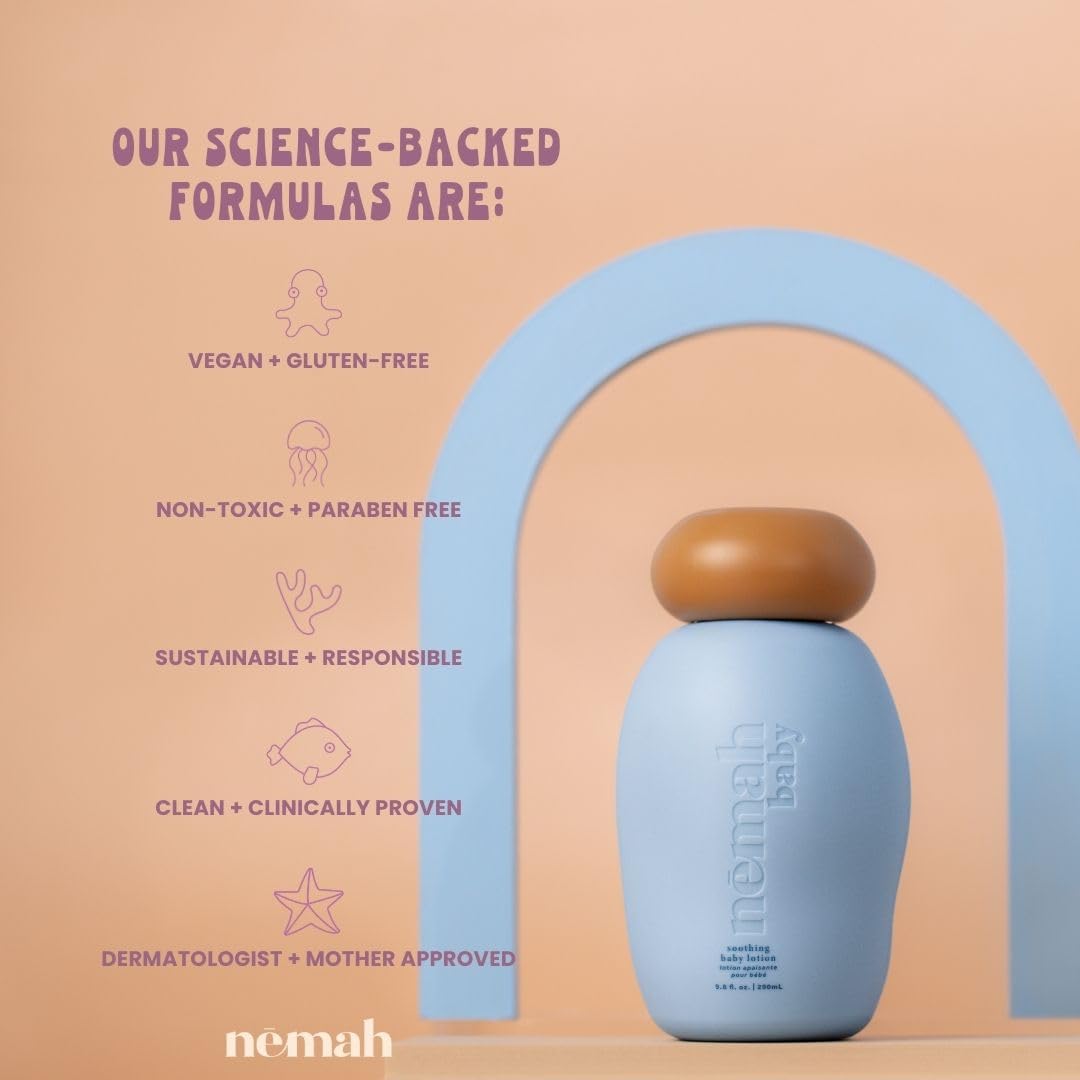 Nemah - Soothing Baby Lotion - Organic Baby Lotion for Sensitive Skin with Actismart Chamomile, Jojoba Oil, & Activera Aloe Vera - Vegan & Cruelty-Free - 9.8 fl. oz.