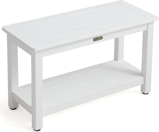 30'' Heavy Duty Shower Bench for Inside Shower, White Poly Bath Stool for Shaving Legs, Waterproof Spa Bath Chair Seat with Adjustable Feet, Non-Slip, Weight Capacity 700LBS (30 x 13 Inches)