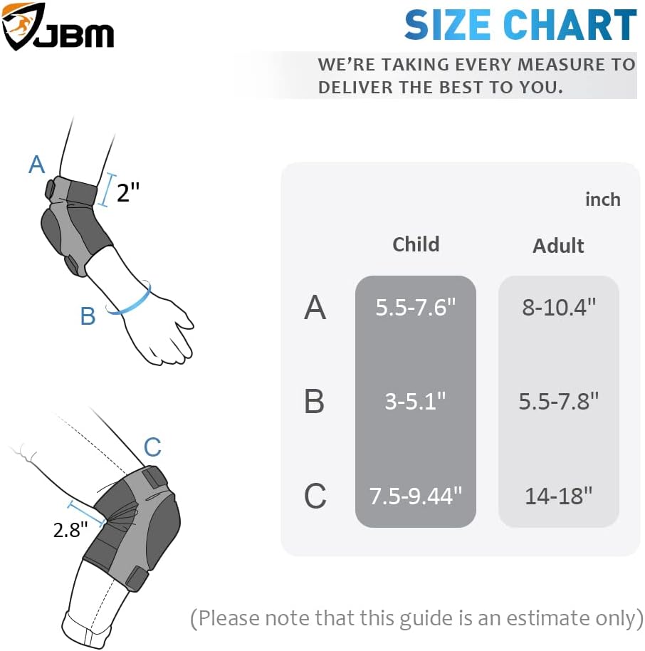 JBM Adult & Kids Knee Pads Elbow Pads and Wrist Guards for Inline Skating, Roller Skating, Skateboarding, Scootering