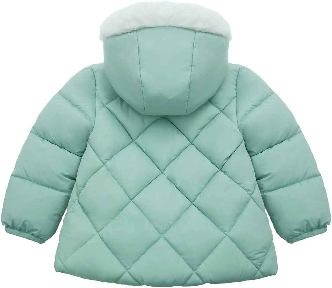 Rokka&Rolla Baby Girls' Water-Resistant Puffer Jacket Hooded Winter Coat with Soft Mini Fur Lining for Newborn Infant Toddler