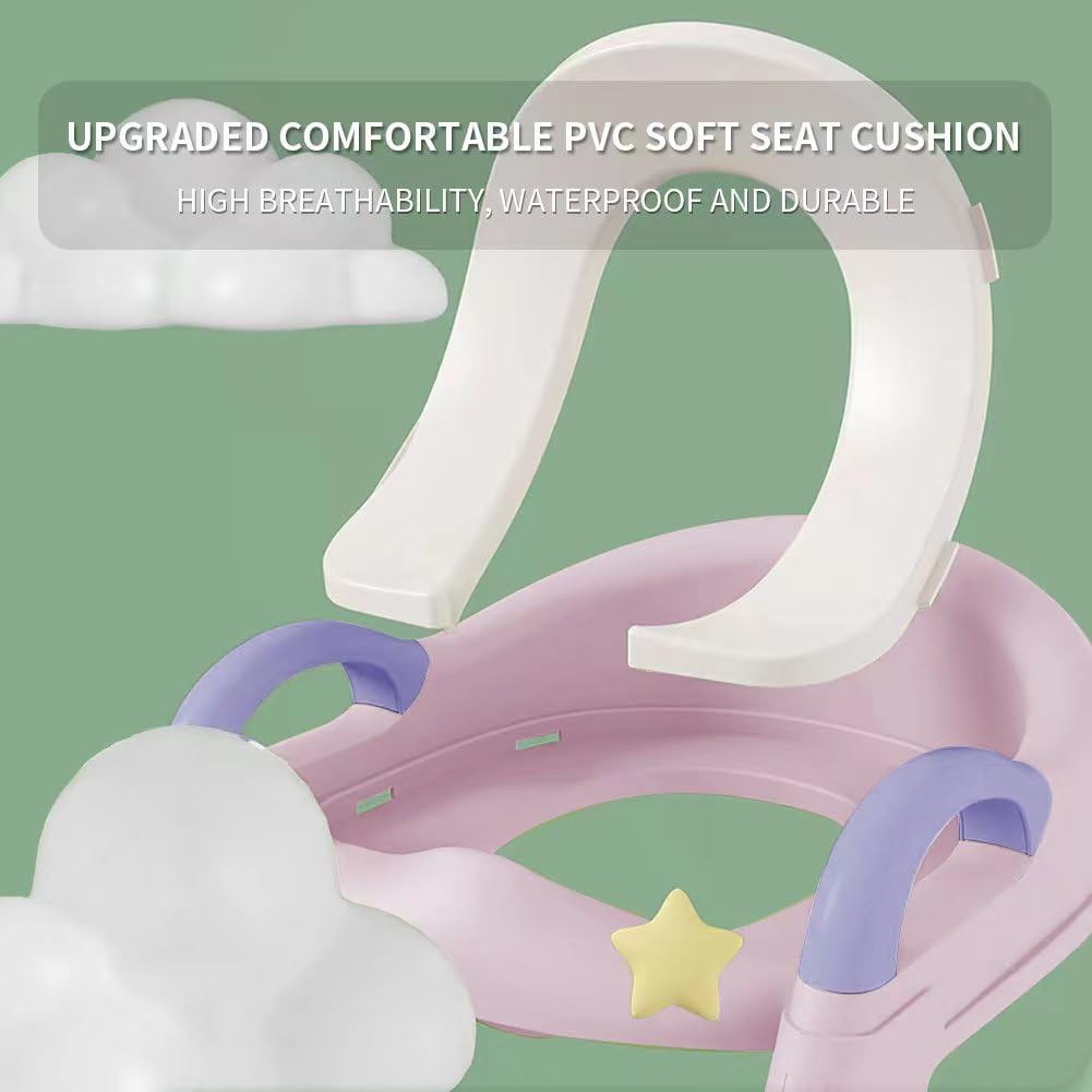 Potty Training Toilet Seat For Boys Girls, Toddler Toilet Seat With Step Stool Ladder, Foldable Toddler Potty Seat For Toilet With Non-Slip Design, Adjustable Height (Purple & Pink)