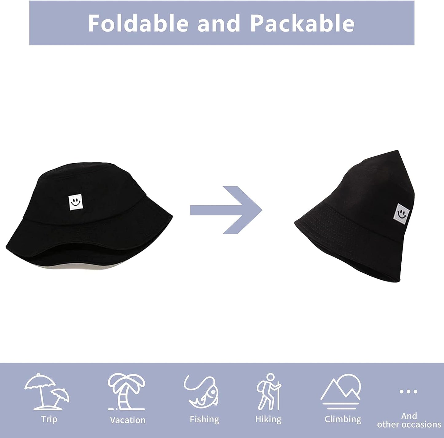 Kids Sun Hat Smile Face Bucket Hat for Girls Boys Summer Sun Protection Cotton Unisex Beach Cap