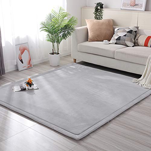 Loartee Coral Velvet Crawling Rug (6'8"x7'9", Gray) for Toddler Children Play Area Rug Yoga Mat Exercise Pad