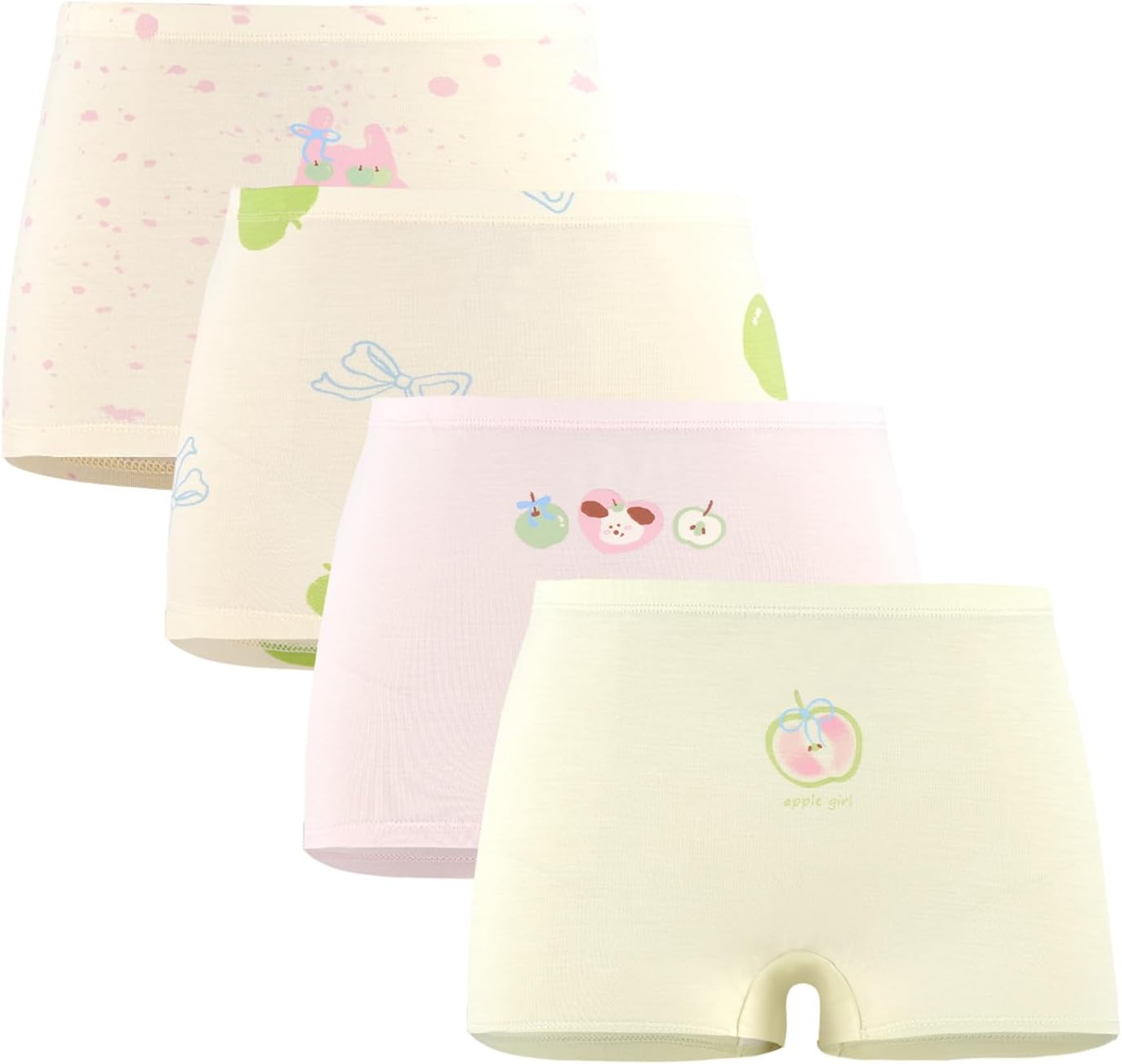 SEAUR Girls' Seamless Underwear 4-Pack Soft Breathable Ice Silk Boyshorts Panties Cute Prints Boxer Briefs for 6-16 Years