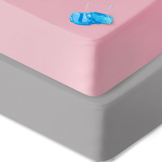 Waterproof Bassinet Sheets Fit for Miclassic, Baby Delight, TCBunny, Milliard, Dream On Me Traveler/Skylar and Other Bedside Sleeper Bassinet Mattress, Ultra Soft Microfiber Sheets, Grey & Pink