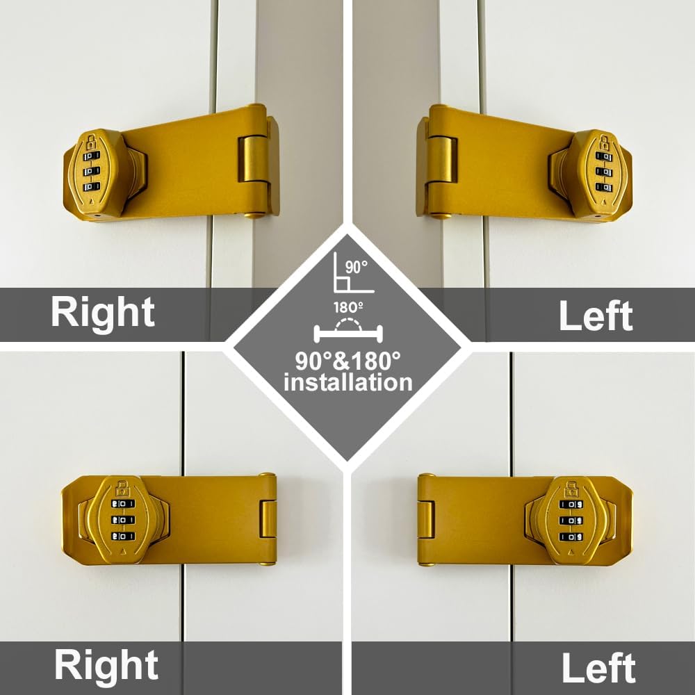 2Pcs Cabinet Password Rotary Hasp Locks,4 Inch Keyless Combination Lock for Cabinets,Gates,Doors,Closets and More (Gold)