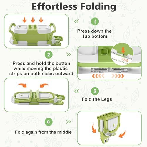 MoreFeel Collapsible Baby Bathtub for Newborn with Thermometer & 1 Hooded Towel & 1 Soft Floating Cushion,Portable Travel Bathtub with Drain Hole, Durable Foldable Baby Tubs for Infants to Toddler