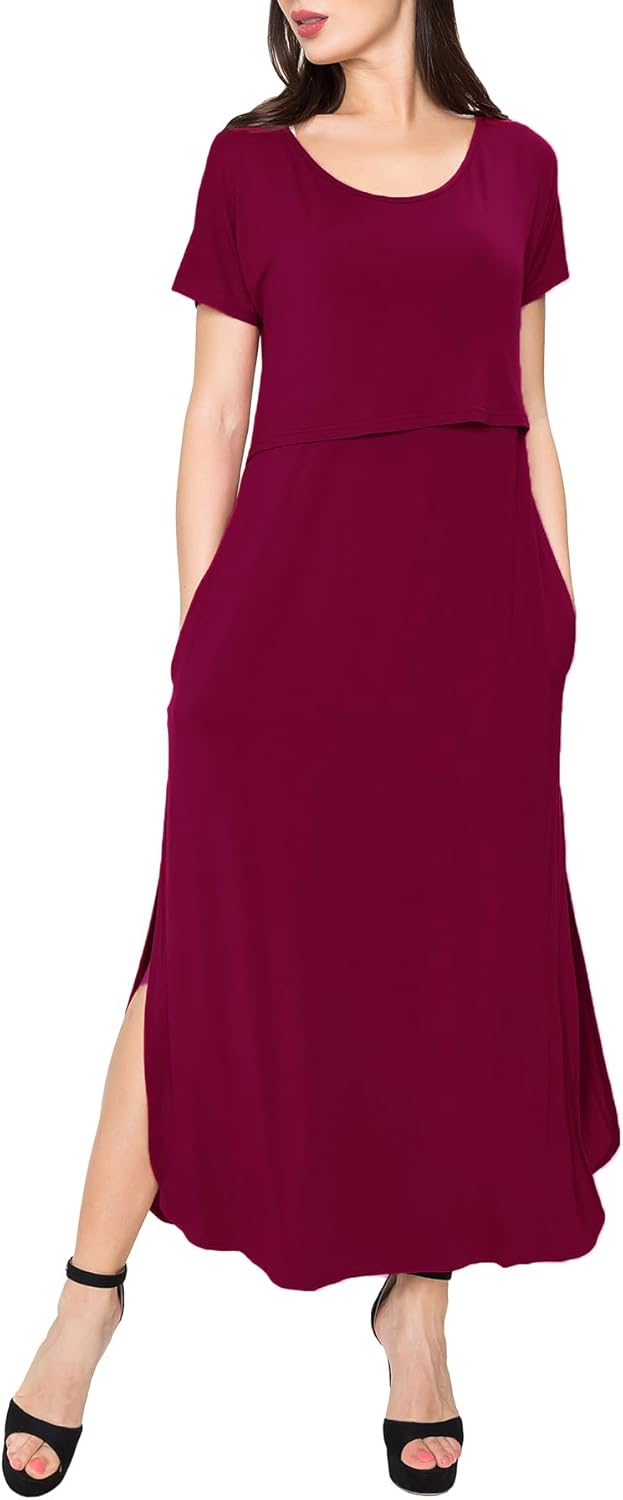 Smallshow Women's Maternity Nursing Dresses Split Long Dress for Breastfeeding