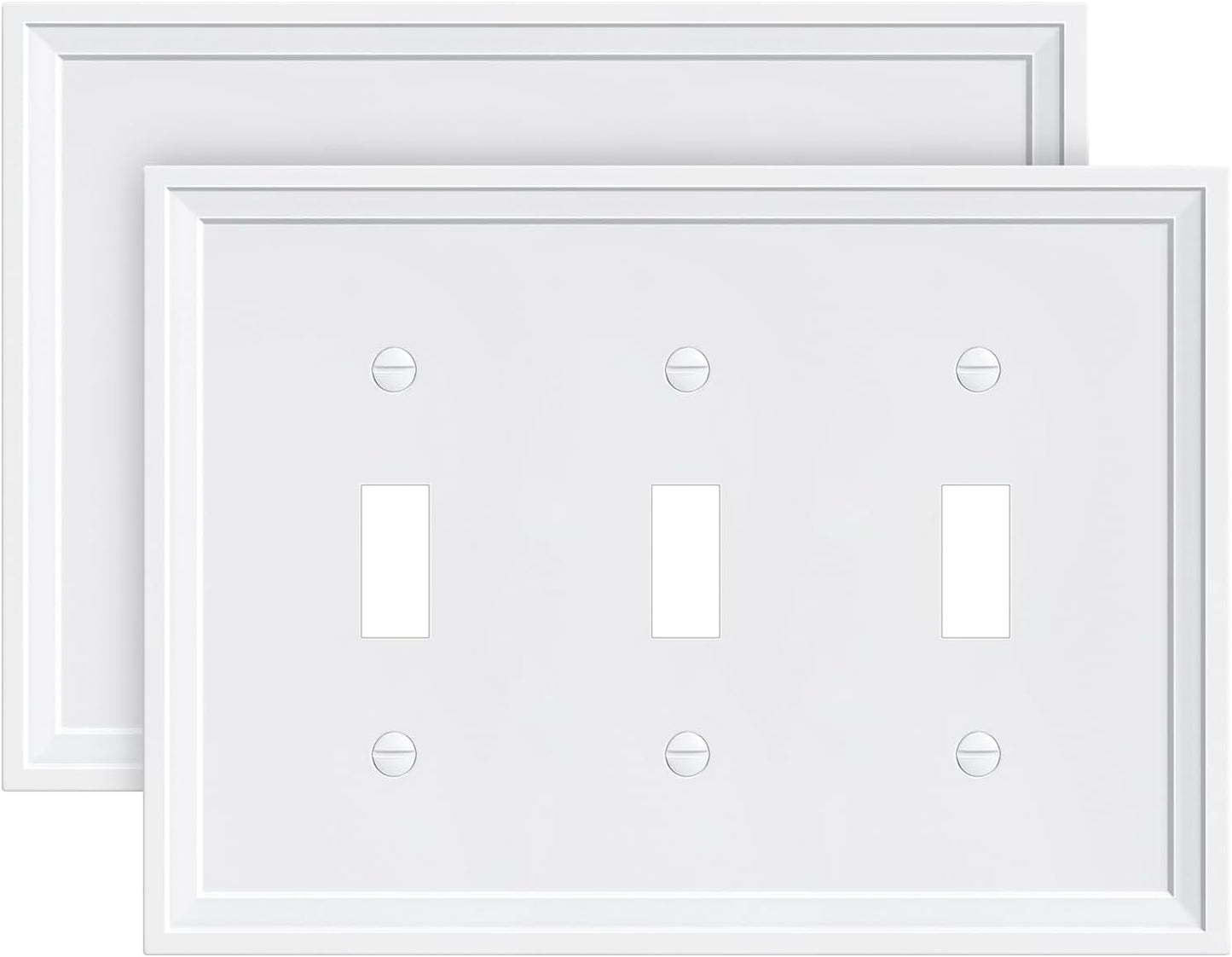 2-Pack Triple Toggle Light Switch Cover Plate, White Decorative Switch Plate Covers, Natural Bamboo Fiber 3 Gang Wall Plate, Corrosion Resistant