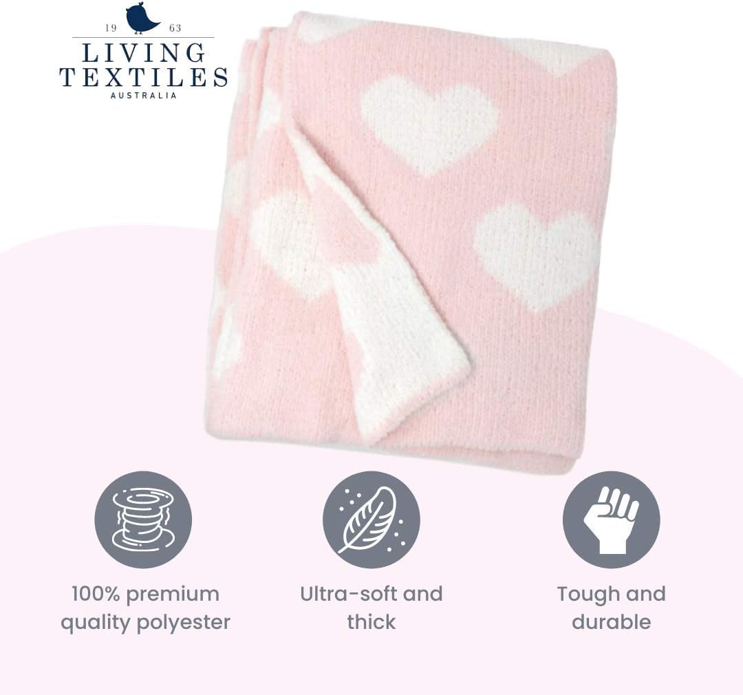 Living Textiles Pink Hearts Chenille Soft Baby Blanket Reversible Premium Cozy Fabric for Best Comfort - for Infant,Toddler,Newborn,Nursery,Girl,Throw,Crib,Stroller,Gift, Pink Hearts 40x30