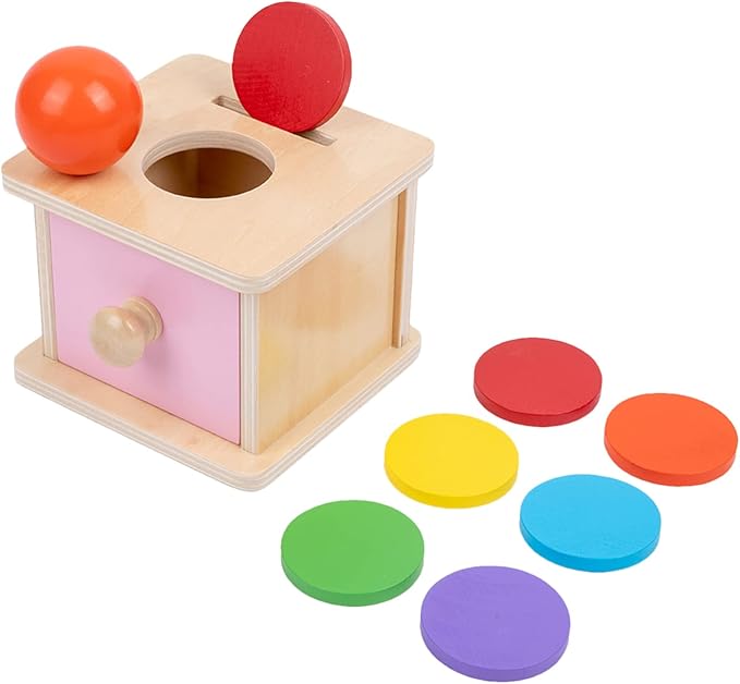 Adena Montessori Infant Toddlers Coin Box Montessori Toys for 6-12 Months Babies 1 Year 2 Year Old (2 in 1,Coin&Ball, Pink Door)