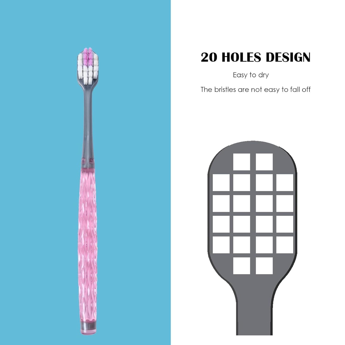 EasyHonor Soft Toothbrushes, Adult Medium Bristle Toothbrushes with Fashion Color Crystal & Non-Slip Handle and Wide-Head and Square Hole Bristles, Soft Toothbrush for Sensitive Gums (6 Pack)