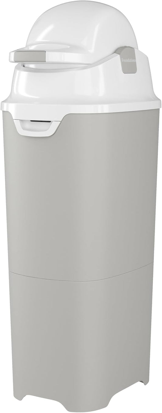 Foundations Tall Diaper Pail with Airtight Lid - Durable & Odorless Diaper Disposal, Large Capacity, Holds up to 60 Newborn Diapers, Refill with Any Bags - Gray