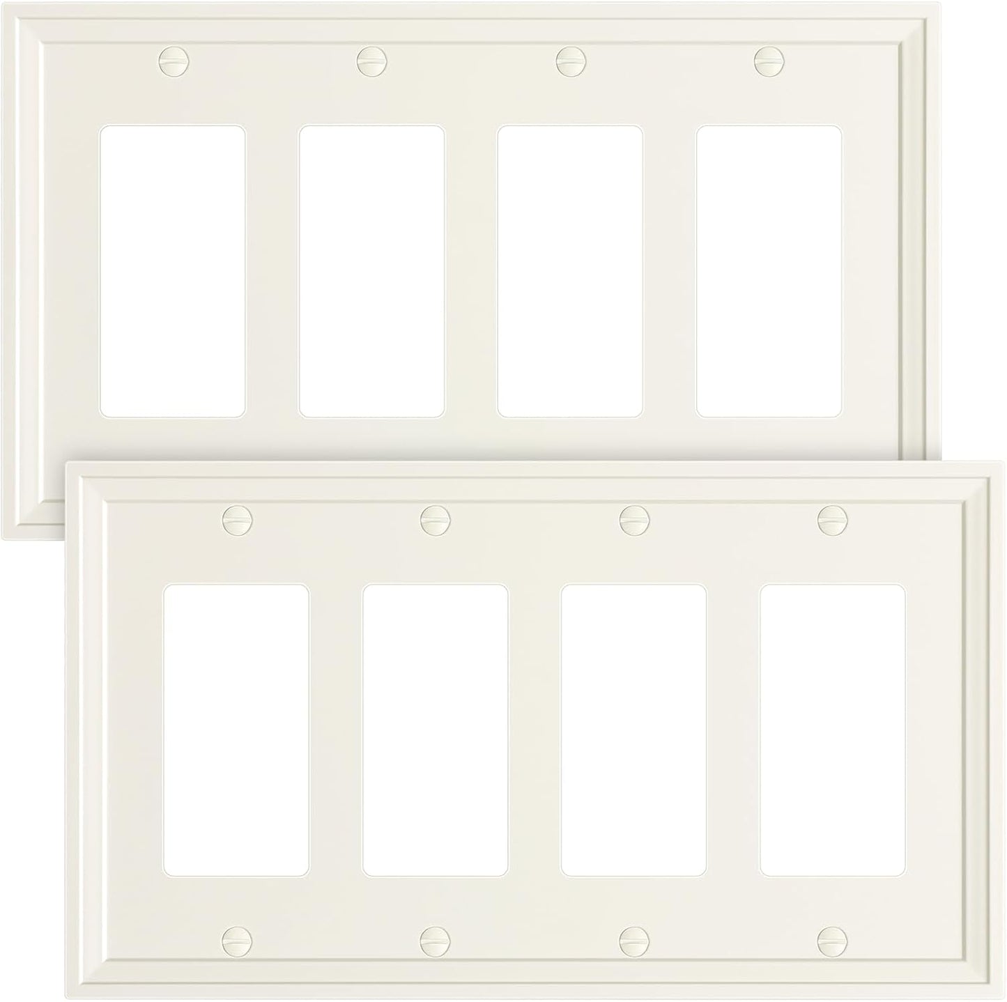 2-Pack Quad Decorator Outlet Cover Plate, Light Almond Modern Decorative Switch Plates and Outlet Covers, Natural Bamboo Fiber Wall Plates for Electrical Outlets