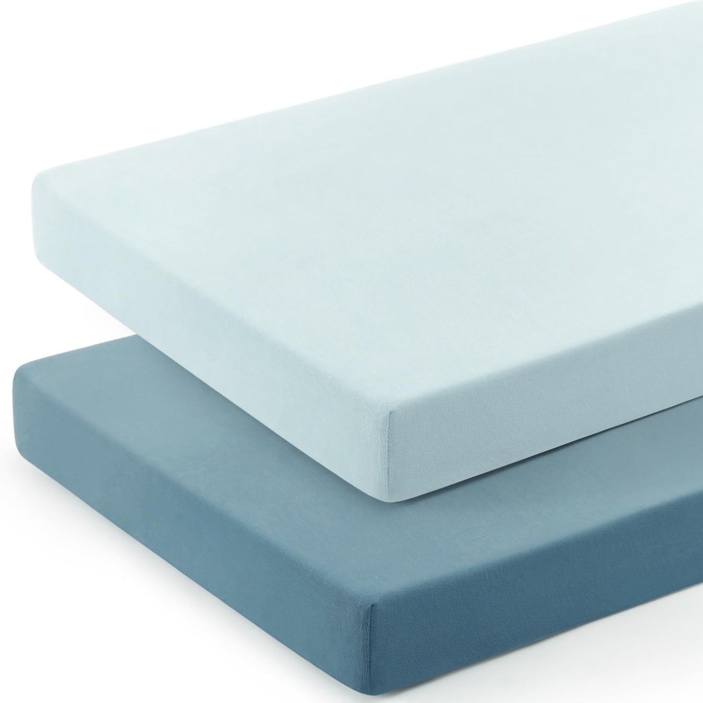 GRSSDER Mini Crib Sheets Fitted, Pack and Play Sheets 2 Pack, Ultra Soft Stretchy Pack N Play Sheets, Universal Fit for Playard Mattress, Jersey Crib Sheets Neutral for Boys and Girls, Blue