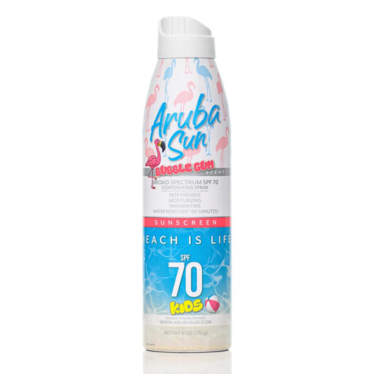 SPF 70 Kids Sunscreen Spray with Bubble Gum Scent | Aruba Reef Act Compliant no 67, Octinoxate & Oxybenzone Free | 6 oz, Water-Resistant, Non-Greasy, Broad Spectrum UVA/UVB Sunscreen.