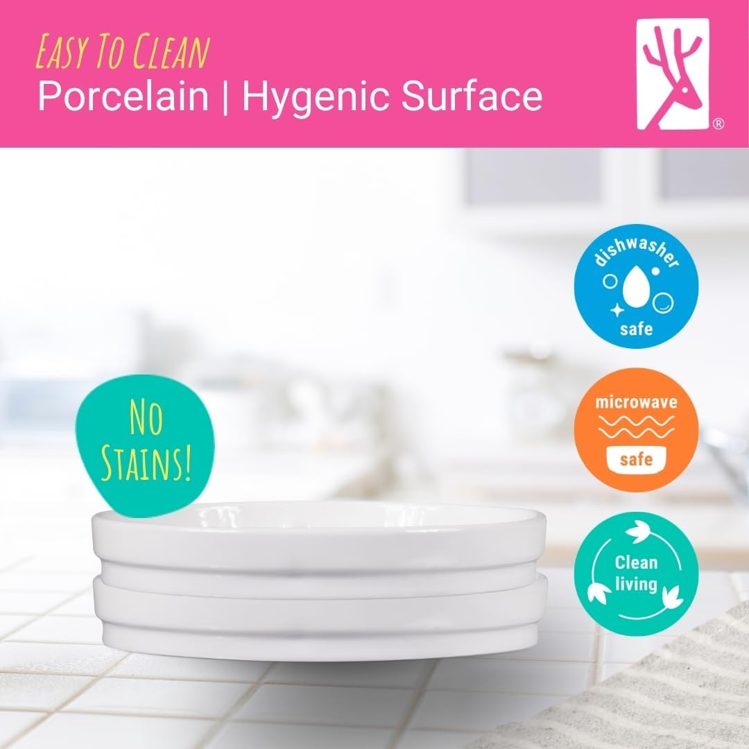 Elk and Friends Kids 6.7” Porcelain White Plates | Divided Plates | Suitable for Kids/Toddlers | Microwave & Dishwasher Safe | Non Slip | Snack Dishes | 2 Pack