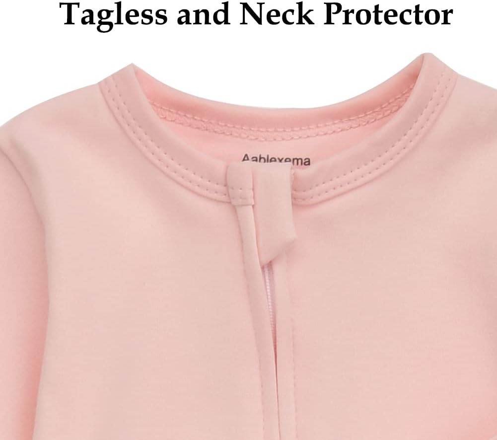 Aablexema Baby Footie Pajama with Mitten Cuffs, Double Zipper Infant Cotton clothes Sleeper Pjs, Footed Sleep Play