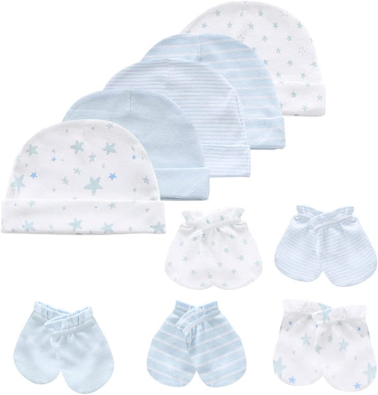 Baby Hat and Mittens Set Newborn Baby Hats Caps for Baby Boys Girls 0-6 Months 100% Cotton