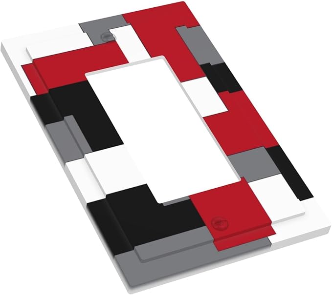 1 Gang Single GFCI/Decorator Rocker Outlet Light Switch Wall Plate Cover Modern Abstract Red Black Grey Gray White Geometric Plaid Middle Mid Century Decorative One Device Electrical Faceplate Dimmer
